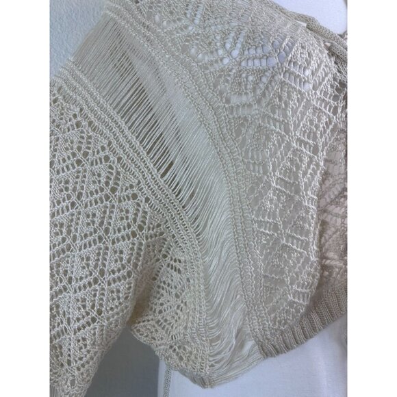 Willow+Root‎ women's XS cream crocheted lace up cropped bell sleeve boho top - Picture 7 of 11